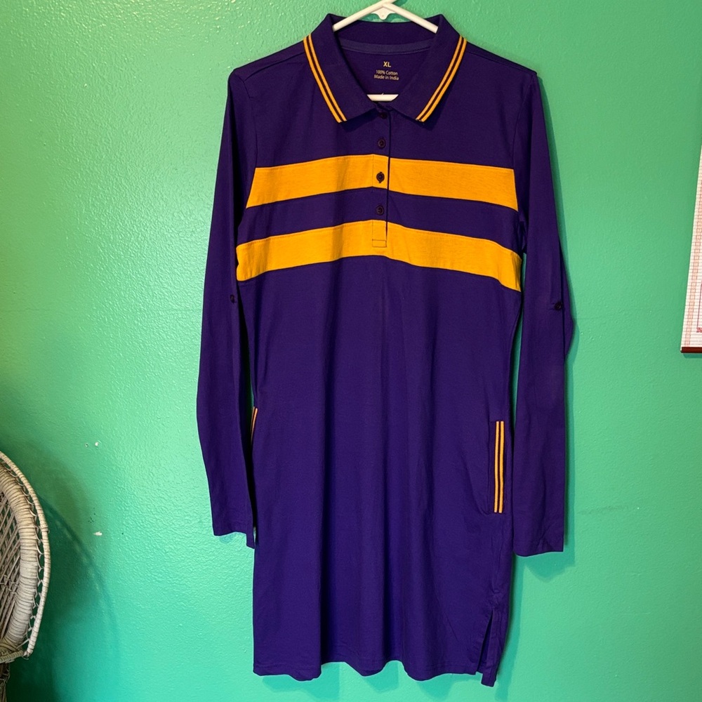 LSU Purple and Yellow Striped Long Sleeve Polo Dress